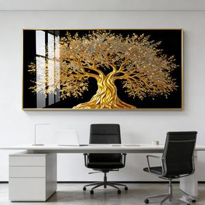 Arte Mural LED Decorativo para el Hogar, Diseño Personalizado de Fábrica, Paisaje de Árbol Dorado, Pintura de Porcelana con Cristales LED para Sala de Estar de Hotel - Product Image 6