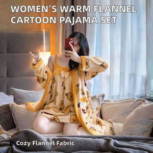 Pijama de Franela Térmica Suave para Invierno, Cuello en V, Largo, Estampado de Dibujos Animados, Clásico, Tipo Bata, para Mujer - Product Image 2