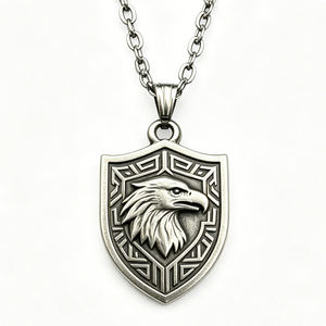 Colgante de escudo de águila de aleación de zinc plateado, forma irregular, grabado en relieve, artesanía metálica, insignia de recuerdo, emblema - Product Image 1