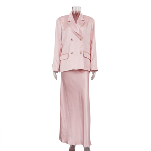 Elegante Blazer <span class=keywords><strong>in</strong></span> <span class=keywords><strong>raso</strong></span> rosa e gonna lunga <span class=keywords><strong>in</strong></span> vita elastica <span class=keywords><strong>in</strong></span> due pezzi 2025 <span class=keywords><strong>donna</strong></span> autunno set gonna formale da <span class=keywords><strong>donna</strong></span> - Product Image 4