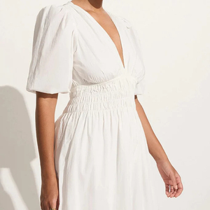 Robes longues maxi en lin 100% rétro, col cœur, manches bouffantes vintage personnalisées, qualité supérieure, décontractées, OEM - Product Image 4