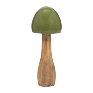 Scultura a forma di fungo in legno di mango con cappuccio in ceramica verde, ornamento decorativo per la casa, per soggiorno, ufficio, bagno. - Product Image 1