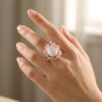 Anneaux en or avec mini-perles d'eau douce naturelles, bijoux de luxe, anneau de mode, cadeau classique