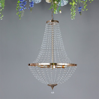 Lustre suspendu de luxe en cristal doré perlé pour décoration de scène de mariage, fête, événement, luminaire de plafond