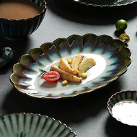 Peralatan Makan Keramik Tulang Cina Biru Gaya Retro Jepang Grosir Kelas AB Logo Kustom Set Peralatan Makan untuk Rumah Restoran