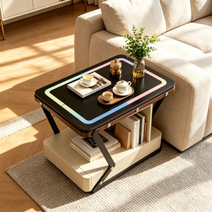 Table basse intelligente moderne avec éclairage LED, plateau en verre trempé, tiroir de rangement, meubles de salon - Product Image 2