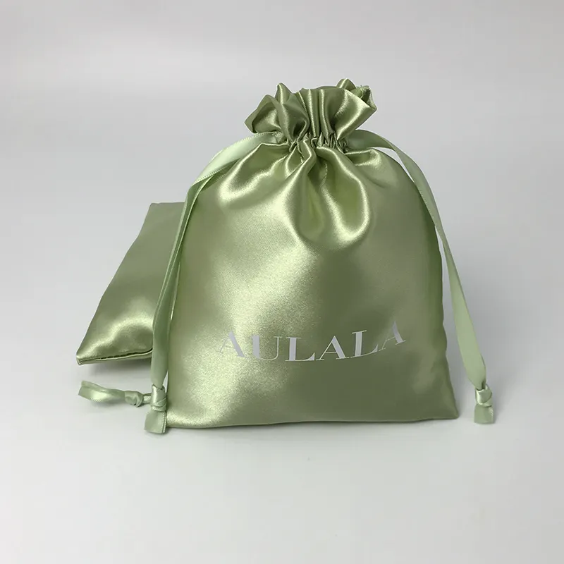 Özel baskılı açık yeşil saç koleksiyonu İpli çanta saten kılıf