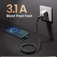 Kabel pengisi daya USB C sudut kanan 3,1 A, pengisian daya Cepat 90 derajat nilon Tipe C untuk ponsel game Samsung