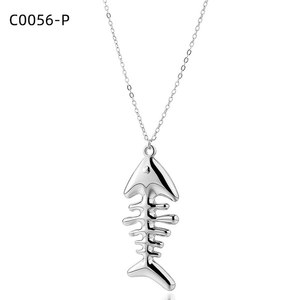 Collar con colgante de espina de pescado Amy Amy, cadena de acero inoxidable chapada en plata para mujer, joyería de regalo para uso diario - Product Image 1