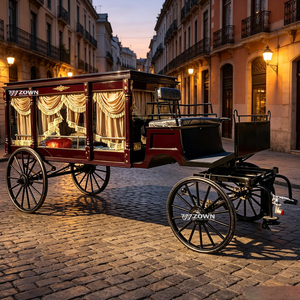 Cercueil funéraire panoramique de prestige de style vintage, tiré par des chevaux, avec cabine vitrée enveloppante, pour événements commémoratifs solennels et de grande envergure - Product Image 1