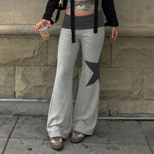 Womens Star Print <b>Wide</b> <b>Leg</b> <b>Pants</b> Elastic Waist <b>Lounge</b> Trousers Regular Fit Spring Casual Bottoms in Polyester - Product Image 1