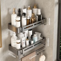 Étagère d'angle murale moderne double rectangulaire sans perçage avec design détachable pour salle de bain et toilettes