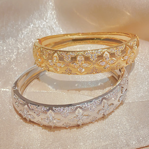Vintage Flower Zircon Bangle Gold Silver Plated <b>Copper</b> Jewelry <b>Bracelet</b> Summer 2025 Yiwu Origin - Product Image 2