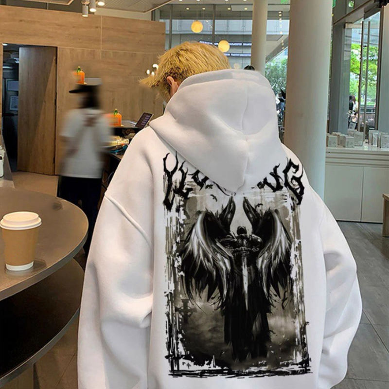 American Street Style Character Print Hooded Sweater Men's Fall