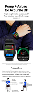 Montre connectée intelligente avec diffusion vocale de la pression artérielle et de l'ECG, accès NFC, détection de chute, SOS, écran AMOLED carré, tracker d'activité magnétique, compatible Android - Product Image 2