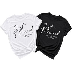 Camisetas personalizadas para parejas recién casadas, personalizadas con nombre, fecha, camisetas de boda, trajes a juego unisex para adultos - Product Image 1