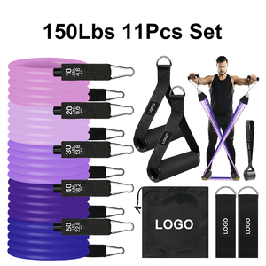 Gradient Purple 11pcs Latex Resistance <b>Bands</b> Set Fitness <b>Workout</b> <b>Bands</b> Kit with Handles OEM Private Label - Product Image 1