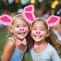 Serre-tête quatre pièces en peluche de dessin animé, motif cochon rose mignon avec oreilles et nez, pour enfants et hommes, collection Halloween, succès transfrontalier