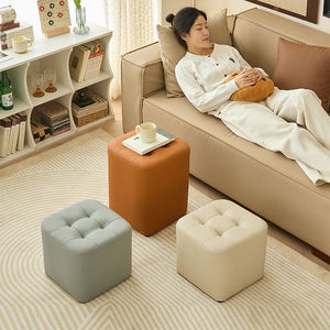 Square Tufted Ottoman <b>Stool</b> For Living Room Home Decor In Cream And Brown Colors - Product Image 3