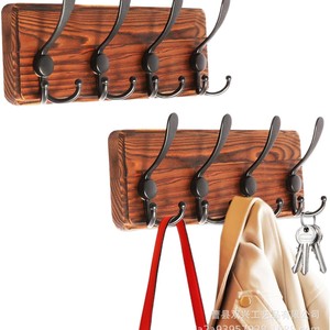 <b>Wooden</b> Wall Mounted <b>Coat</b> Rack With <b>Hooks</b> For Bedroom Bathroom Kitchen Entryway Storage Organizer Easy Install - Product Image 3
