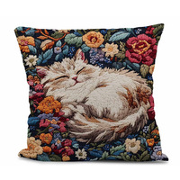 Housse de coussin décorative en peluche douce avec imprimé chat style broderie artistique pour salon, décoration de maison champêtre