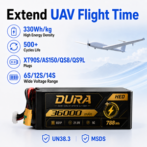 แบตเตอรี่ลิเธียมไอออนกึ่งโซลิดสเตต Foxtech DURA ความหนาแน่นสูง 330wh/kg 5C 10C 6S 12S 14S 36Ah สำหรับ UAV ตรวจสอบการเกษตร - Product Image 3