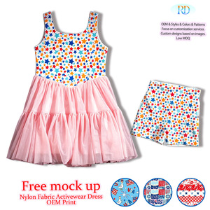Vestido Deportivo de Malla Activa para Niñas con Estampado Patriótico de Estrellas en Nailon y Spandex, Color Personalizado, MOQ Bajo, Vestido <span class=keywords><strong>Tutú</strong></span> Deportivo con Malla Exterior - Product Image 1