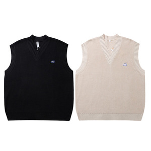Gilet en tricot côtelé pour homme avec logo personnalisé, pull sans manches à col en V, haut en tricot brodé pour homme - Product Image 2