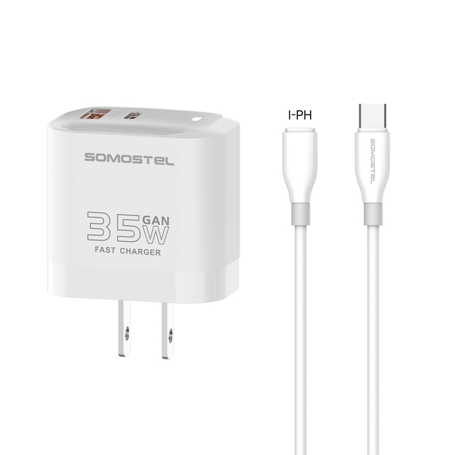 SOMOSTEL Q107 35W PD QC3.0 Charger Miniature 2-Port USB Wall Plug with Frosted Finish Overheat Protection for Smartphones