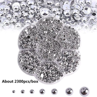 7 grilles demi-rond perle Nail Art strass fond plat en forme de perceuse presse sur les ongles