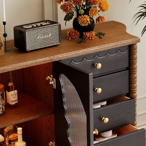 Aparador de estilo retro francés, gabinete de almacenamiento de madera maciza con diseño de puerta de mariposa para comedor - Product Image 3