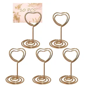 Nicro Counter Top Wedding Table Name Custom Card Holder Standing Heart Shape Small Metal Gold Table Number Holder With Card Kit