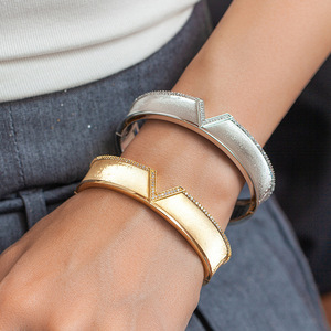 Gold And Silver Geometric Bangle <b>Bracelet</b> Plated <b>Copper</b> Jewelry Fashion Accessory - Product Image 1