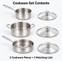 Poêle à frire à fond plat en acier martelé 304 à trois couches, pour aliments pour bébés, pot à lait non revêtu, ensemble d'ustensiles de cuisson multifonctionnels