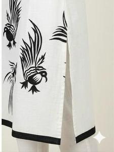 ชุดคุร์ตะถักนิตติ้งคอลเลคชั่นล่าสุดขายส่งสำหรับผู้หญิง ลายเรขาคณิตนามธรรม แขนสามส่วน ทรงตรง สีพื้น - Product Image 4