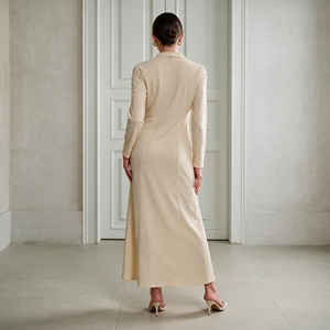 Abito lungo da donna <span class=keywords><strong>con</strong></span> scollo a V in spandex a maniche lunghe, <span class=keywords><strong>con</strong></span> bottoni in perle e strass, elegante, <span class=keywords><strong>con</strong></span> <span class=keywords><strong>spacco</strong></span>, di alta gamma, unico - Product Image 3