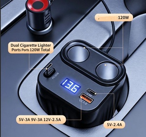 Multifunktionales Becherförmiges Auto-Ladegerät Ein-zu-Fün 60W 12V 24V Auto-Stromwandler Mit 68CM Einziehbarem Kabel Telefonladegerät - Product Image 1