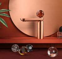 Robinet de lavabo Weihao en laiton brossé doré non revêtu, avec poignée unique en cristal, à poser sur le comptoir, pour salle de bain