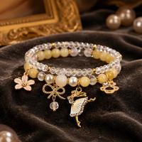Bracelet élastique pour femme avec perles de cristal, motif nœud et fleur, style danseuse de ballet, accessoire de mode, cadeau élégant