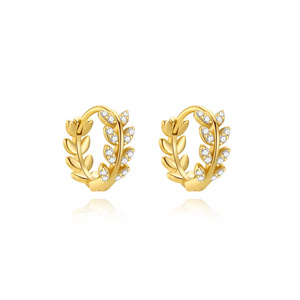 S925 Sterling <b>Silver</b> Classic Branch Design Zircon Huggie Hoop <b>Cuff</b> <b>Earrings</b> for Women - Product Image 1