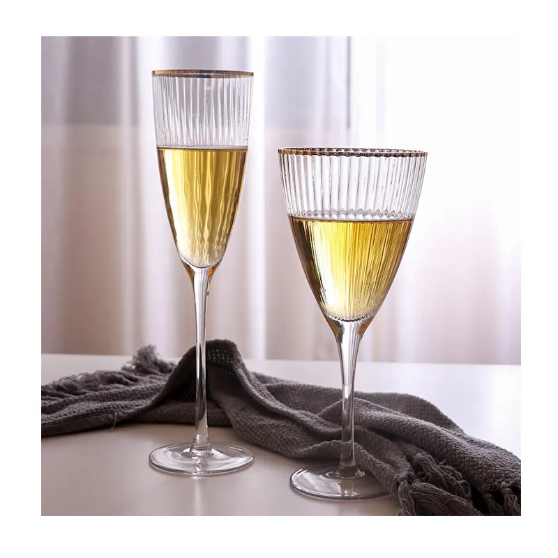 クリエイティブワイングラスゴールドリムクリスタルガラスゴブレット柾目シャンパンガラスワインセットメーカー直接供給