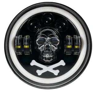 X-7SEVEN Skull Design DRL 7 pollici luci a Led fuoristrada Round Angel Eye Car Led fari di guida moto per Wrangler