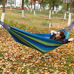 Cotton Hammock Blue Green 150kg Capacity <b>Portable</b> Outdoor Indoor Use Swing Hanging <b>Bed</b> - Product Image 2