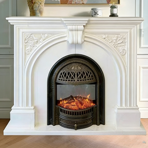 Chimenea Moderna de Piedra Fundida con Marco de Mármol Blanco Calacata Viola Tallado a Mano, Instalación Independiente para Hoteles - Product Image 4