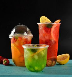 Gobelets à bulles de thé au lait en plastique transparent PP de haute qualité, avec couvercle, personnalisables avec logo, jetables - Product Image 1