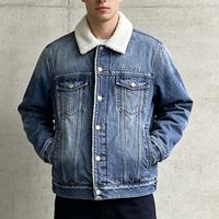 Veste en jean doublée sherpa pour homme, style vintage délavé, col polaire chaud pour l'hiver, manteau trucker décontracté, streetwear, vêtement d'extérieur