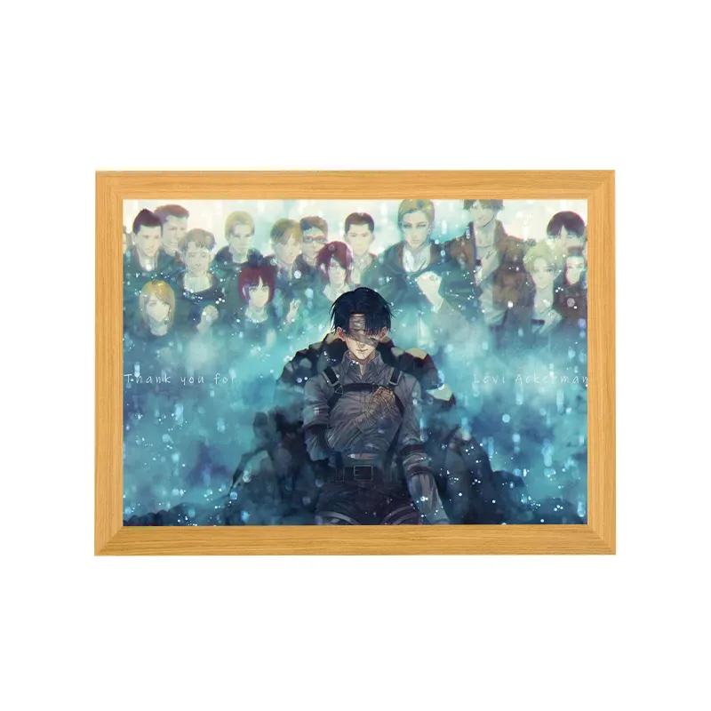 Customizable LED Painting Frame Decor for Home Wooden Acrylic Attack on Titan Theme Customizable Art Print Living Room Bedroom