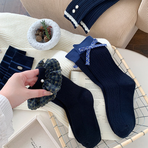 ロリータ日本人女性かわいいネイビーソックスセット女の子春夏甘いフリル素敵な綿の靴下女性用 - Product Image 2