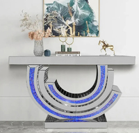 Tables consoles de couloir, meubles de salon, table console moderne avec miroir en diamant écrasé LED, table console de luxe avec miroir