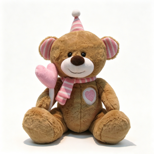 Oso de peluche personalizado para cumpleaños, oso de peluche para fiestas, oso de peluche marrón con detalles en rosa, oso de peluche con diseño de corazón. - Product Image 1